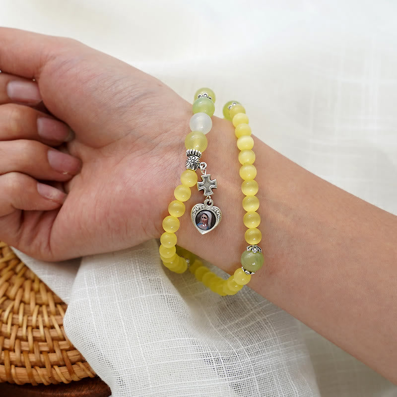 Christianartworkshop Minimalistisches verstellbares Armband mit bunten Katzenaugensteinen und Wundertätiger Medaille - image 12