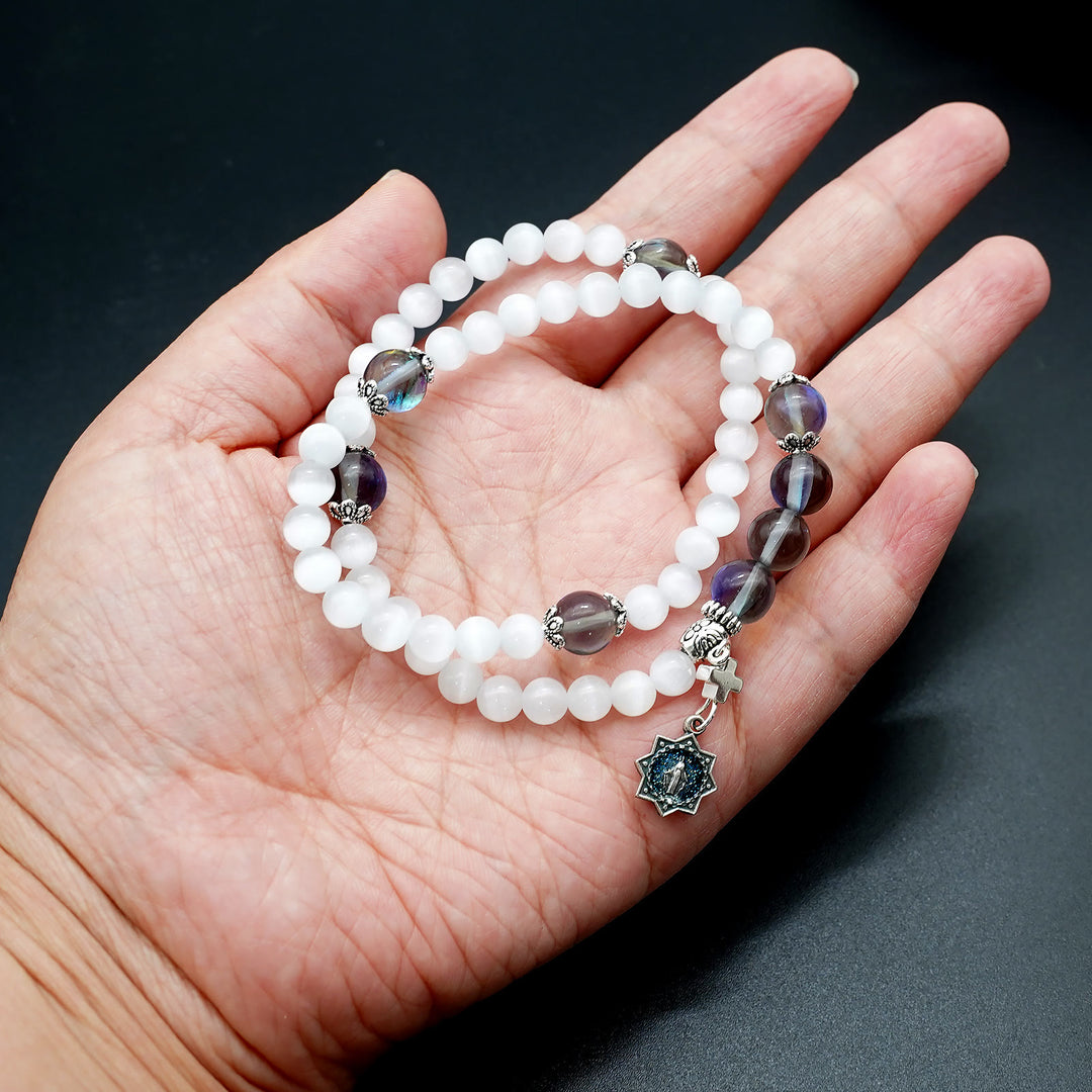 Christianartworkshop Minimalistisches verstellbares Armband mit bunten Katzenaugensteinen und Wundertätiger Medaille - image 15