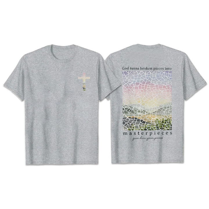 Christianartworkshop T-Shirt mit Aufschrift „Gott verwandelt zerbrochene Stücke in Meisterwerke“