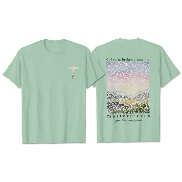Christianartworkshop T-Shirt mit Aufschrift „Gott verwandelt zerbrochene Stücke in Meisterwerke“