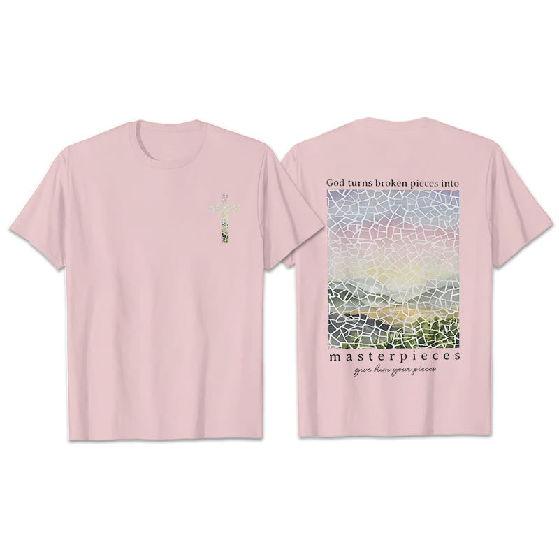 Christianartworkshop T-Shirt mit Aufschrift „Gott verwandelt zerbrochene Stücke in Meisterwerke“