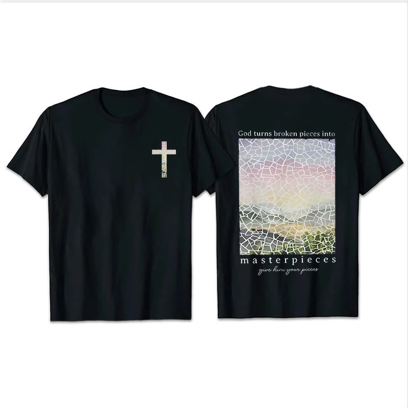 Christianartworkshop T-Shirt mit Aufschrift „Gott verwandelt zerbrochene Stücke in Meisterwerke“