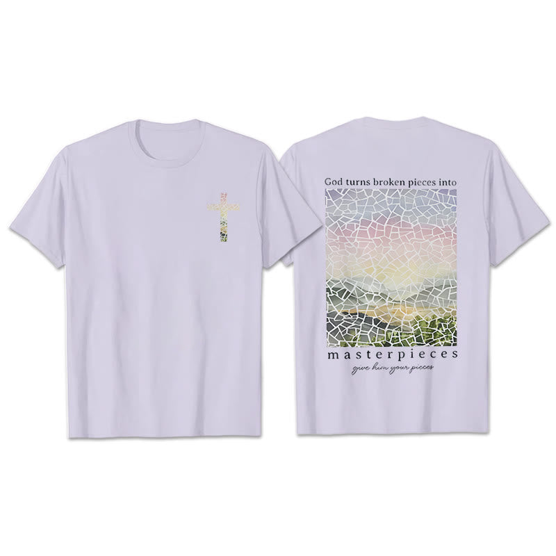 Christianartworkshop T-Shirt mit Aufschrift „Gott verwandelt zerbrochene Stücke in Meisterwerke“