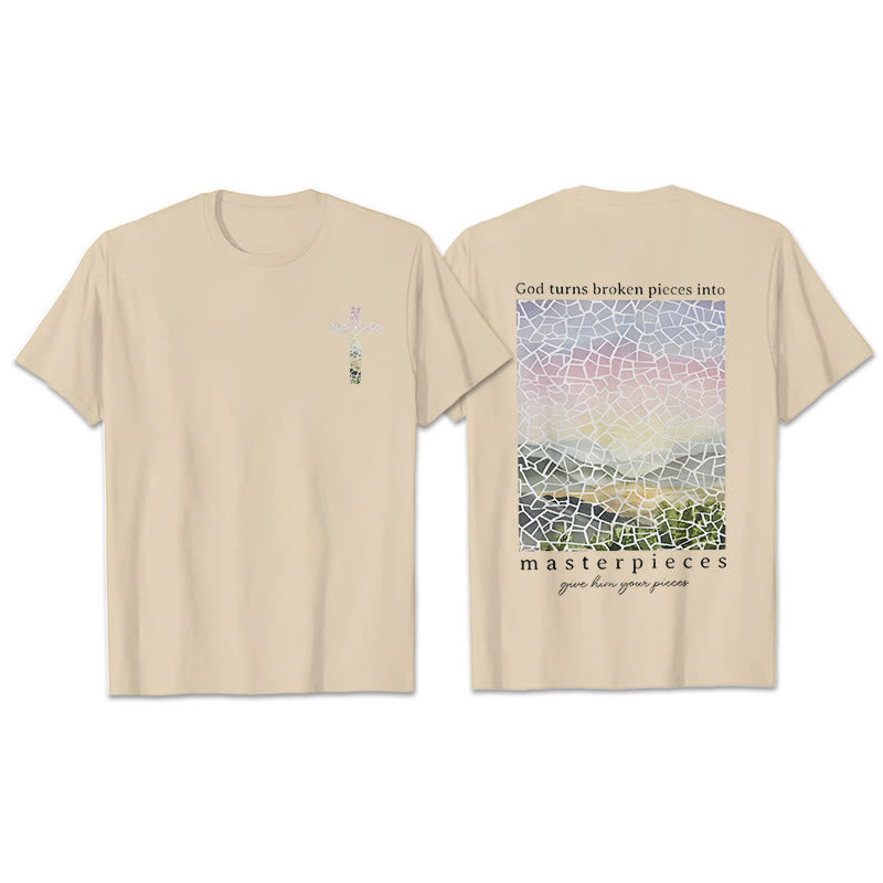 Christianartworkshop T-Shirt mit Aufschrift „Gott verwandelt zerbrochene Stücke in Meisterwerke“