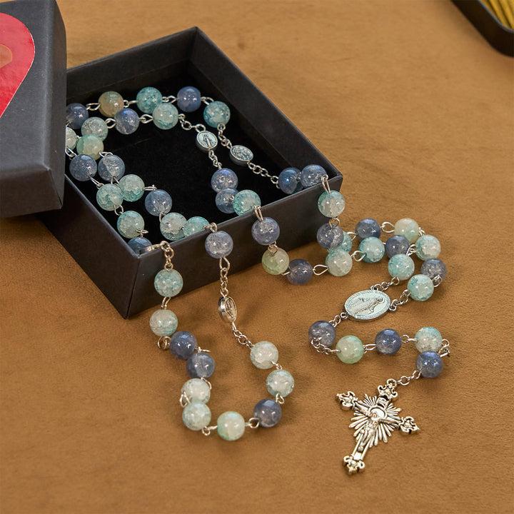 Christianartworkshop Handgefertigter Original-Rosenkranz in Graublau mit Wundertätiger Medaille: Ein einzigartiger Ausdruck des Glaubens