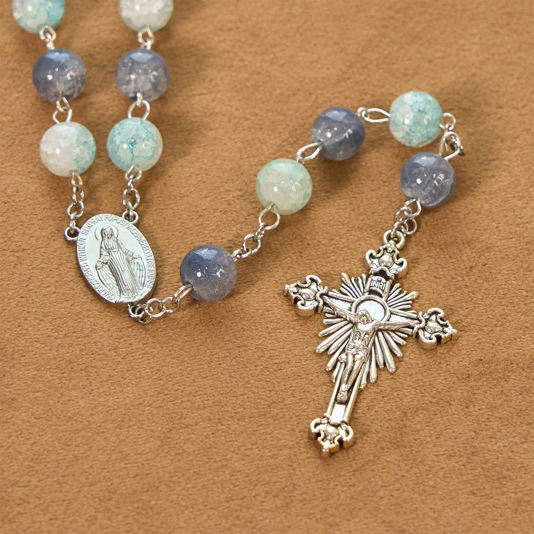 Christianartworkshop Handgefertigter Original-Rosenkranz in Graublau mit Wundertätiger Medaille: Ein einzigartiger Ausdruck des Glaubens