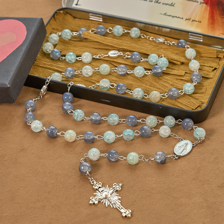Christianartworkshop Handgefertigter Original-Rosenkranz in Graublau mit Wundertätiger Medaille: Ein einzigartiger Ausdruck des Glaubens
