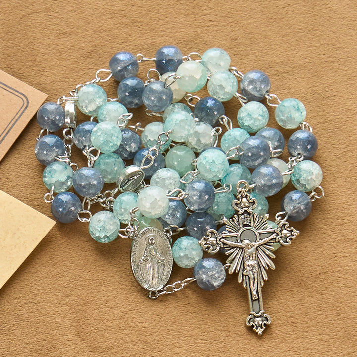 Christianartworkshop Handgefertigter Original-Rosenkranz in Graublau mit Wundertätiger Medaille: Ein einzigartiger Ausdruck des Glaubens