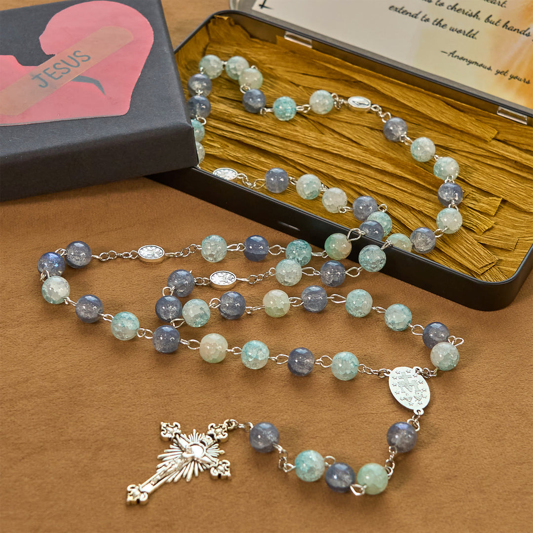 Christianartworkshop Handgefertigter Original-Rosenkranz in Graublau mit Wundertätiger Medaille: Ein einzigartiger Ausdruck des Glaubens