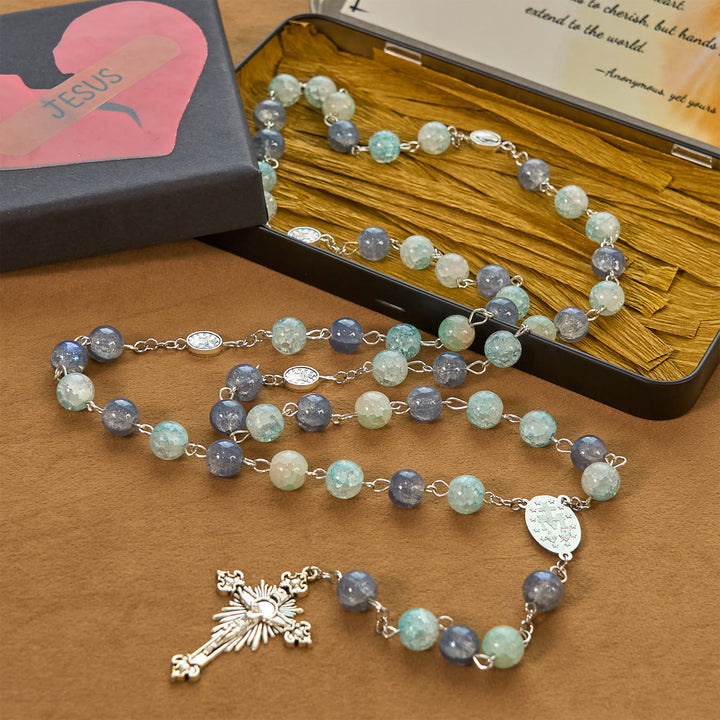 Christianartworkshop Handgefertigter Original-Rosenkranz in Graublau mit Wundertätiger Medaille: Ein einzigartiger Ausdruck des Glaubens