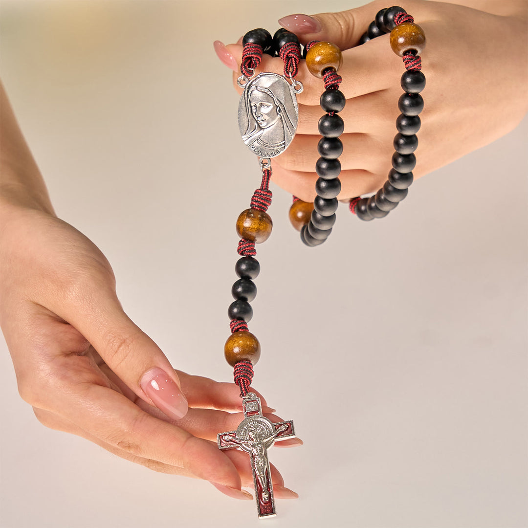 Christianartworkshop Handgefertigter Original-Rosenkranz mit 10 mm Ebenholzperlen und massivem Paracord