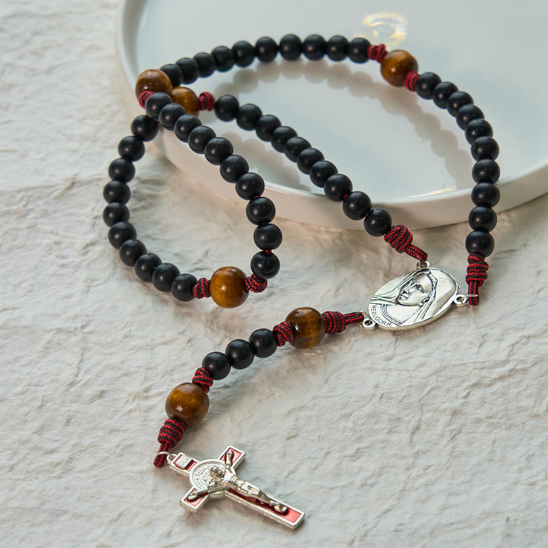 Christianartworkshop Handgefertigter Original-Rosenkranz mit 10 mm Ebenholzperlen und massivem Paracord