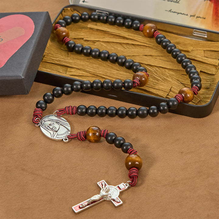 Christianartworkshop Handgefertigter Original-Rosenkranz mit 10 mm Ebenholzperlen und massivem Paracord