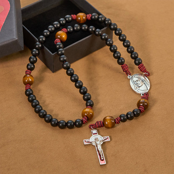 Christianartworkshop Handgefertigter Original-Rosenkranz mit 10 mm Ebenholzperlen und massivem Paracord