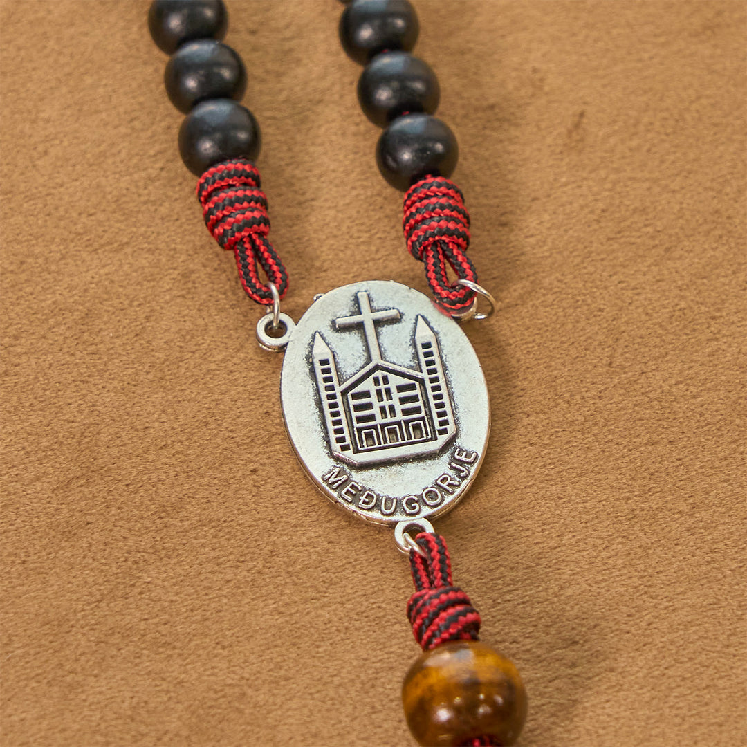 Christianartworkshop Handgefertigter Original-Rosenkranz mit 10 mm Ebenholzperlen und massivem Paracord