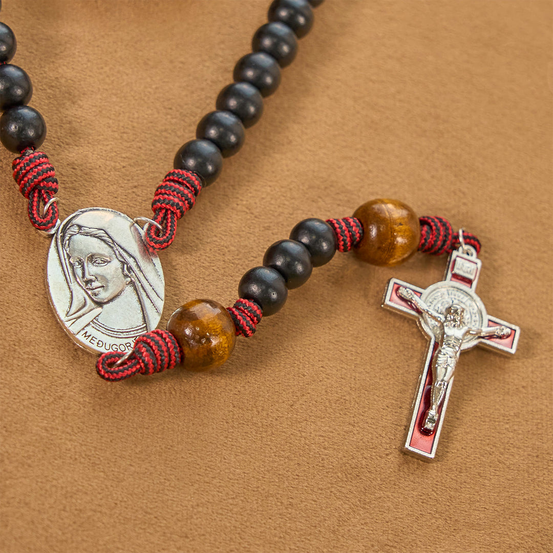 Christianartworkshop Handgefertigter Original-Rosenkranz mit 10 mm Ebenholzperlen und massivem Paracord