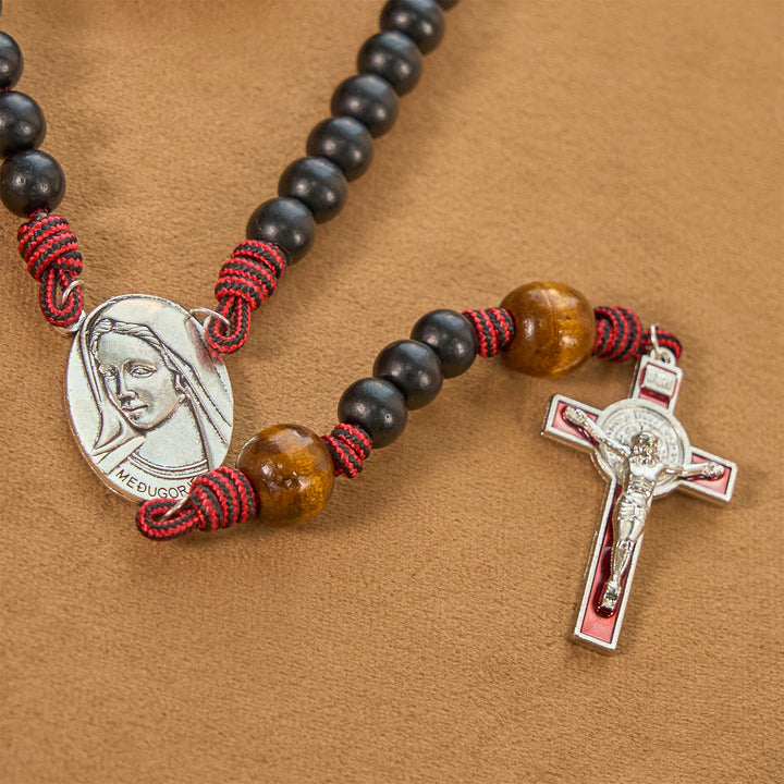 Christianartworkshop Handgefertigter Original-Rosenkranz mit 10 mm Ebenholzperlen und massivem Paracord