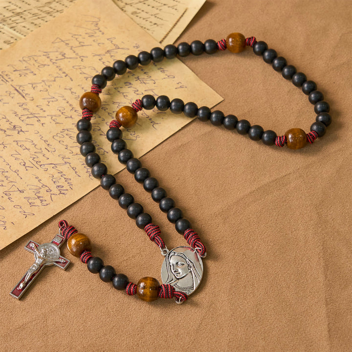 Christianartworkshop Handgefertigter Original-Rosenkranz mit 10 mm Ebenholzperlen und massivem Paracord