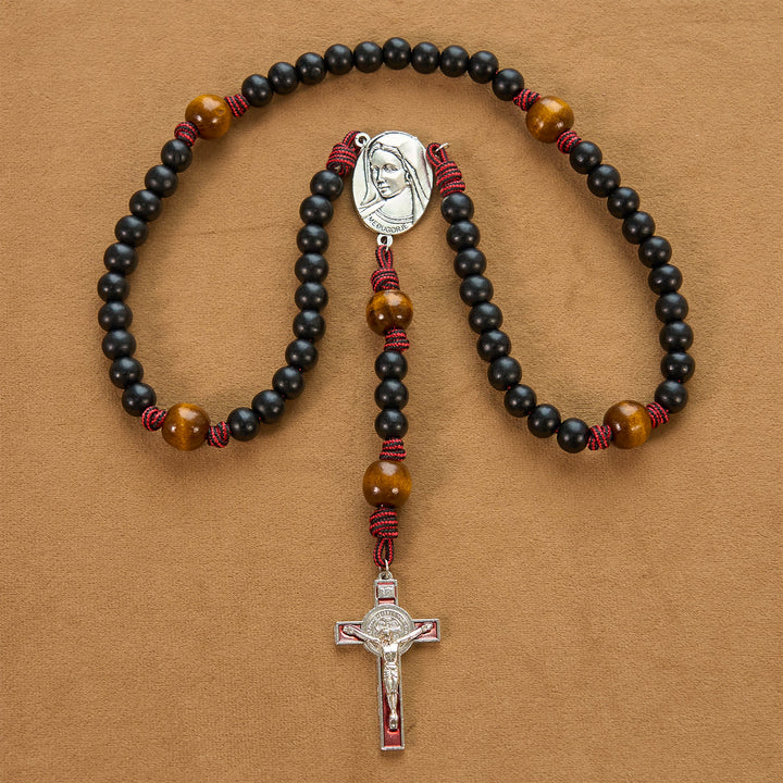 Christianartworkshop Handgefertigter Original-Rosenkranz mit 10 mm Ebenholzperlen und massivem Paracord