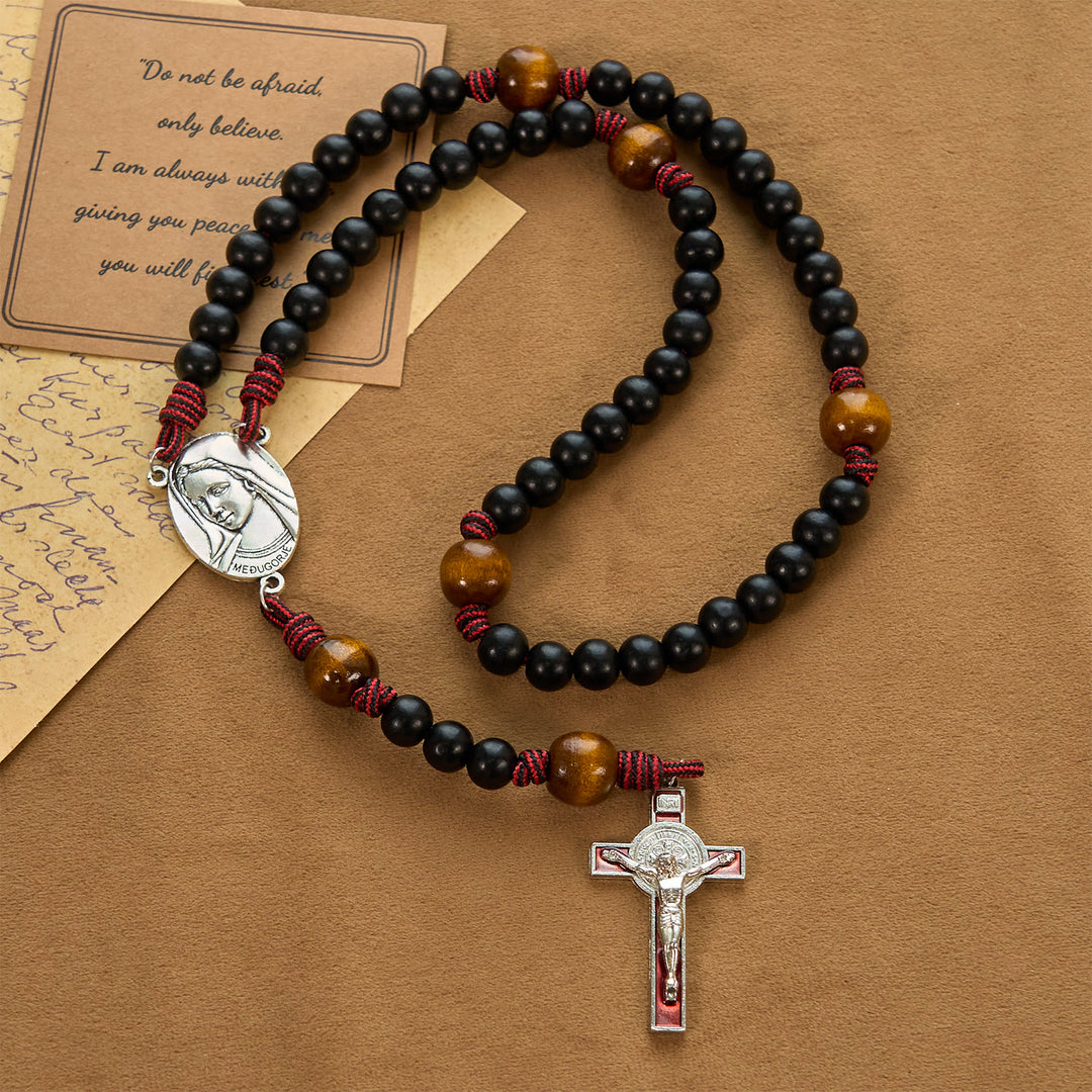 Christianartworkshop Handgefertigter Original-Rosenkranz mit 10 mm Ebenholzperlen und massivem Paracord