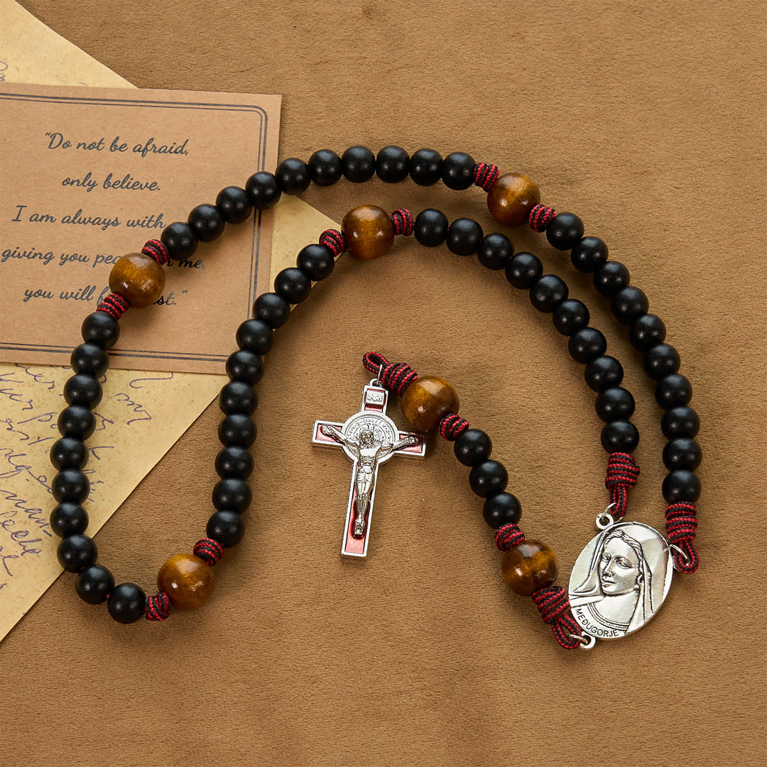 Christianartworkshop Handgefertigter Original-Rosenkranz mit 10 mm Ebenholzperlen und massivem Paracord