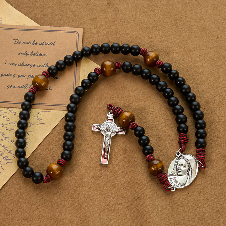 Christianartworkshop Handgefertigter Original-Rosenkranz mit 10 mm Ebenholzperlen und massivem Paracord