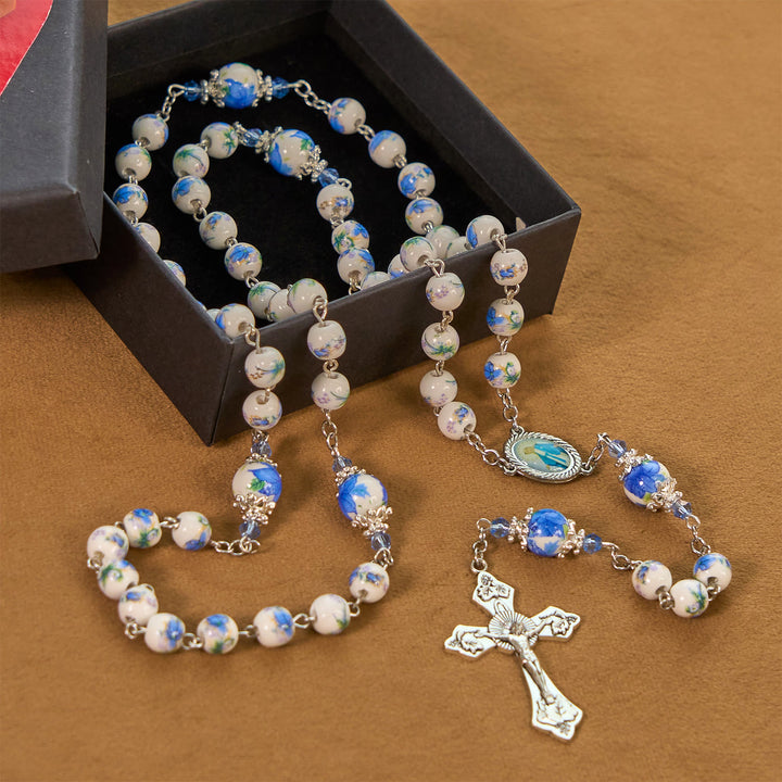 Christianartworkshop GEBETSVOLLER GLAUBE: Handgefertigter Rosenkranz mit Maiglöckchen-Perlen - image 7