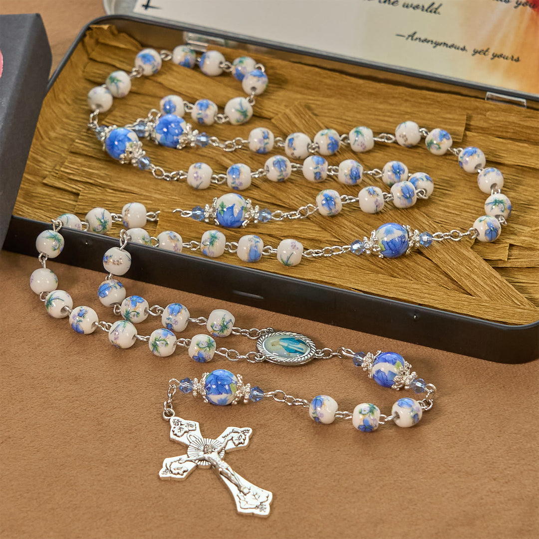 Christianartworkshop GEBETSVOLLER GLAUBE: Handgefertigter Rosenkranz mit Maiglöckchen-Perlen - image 4