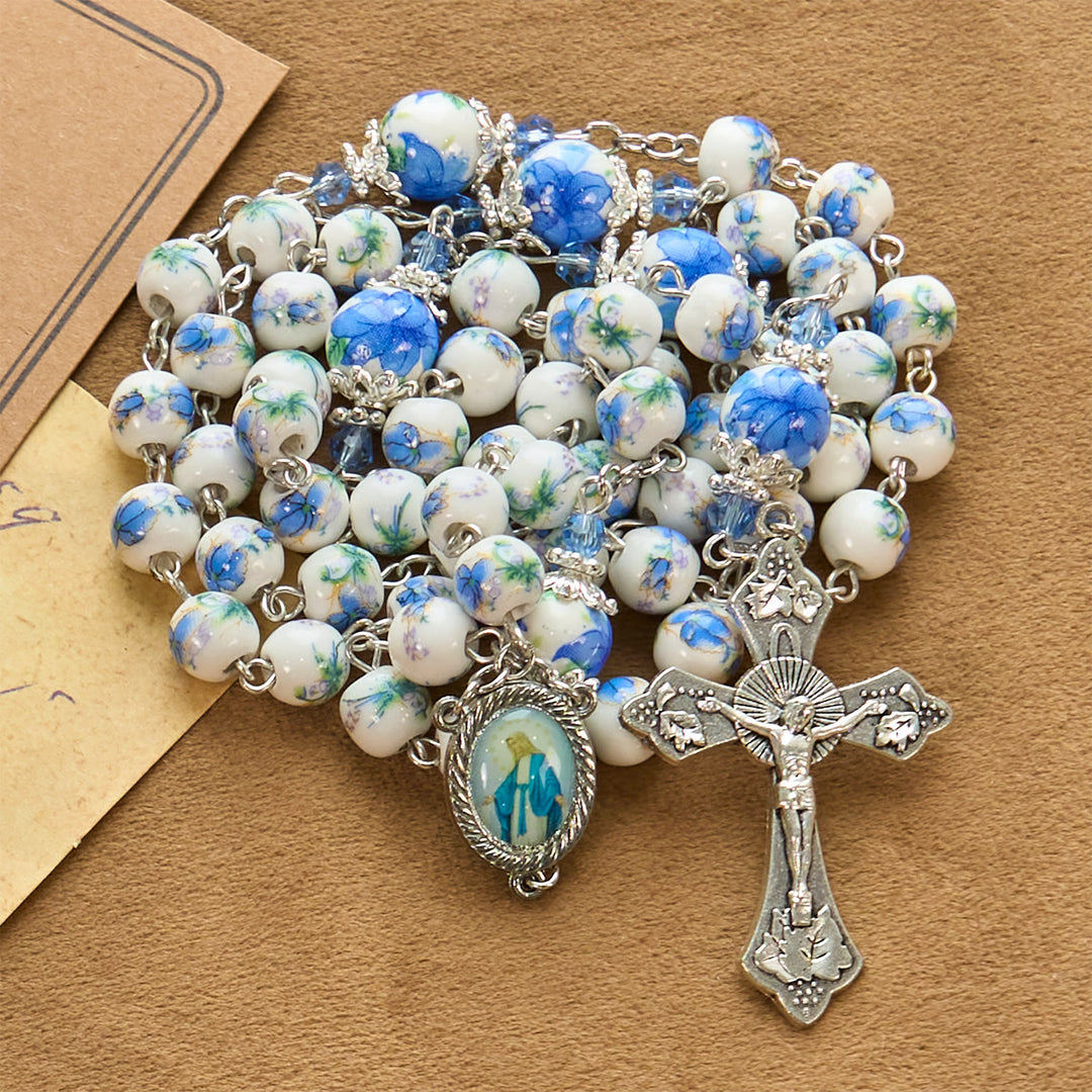Christianartworkshop GEBETSVOLLER GLAUBE: Handgefertigter Rosenkranz mit Maiglöckchen-Perlen - image 3