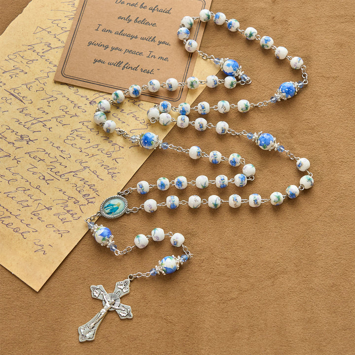 Christianartworkshop GEBETSVOLLER GLAUBE: Handgefertigter Rosenkranz mit Maiglöckchen-Perlen - image 13