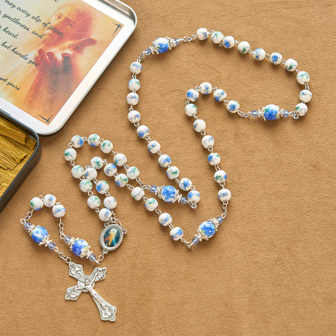 Christianartworkshop GEBETSVOLLER GLAUBE: Handgefertigter Rosenkranz mit Maiglöckchen-Perlen - image 14
