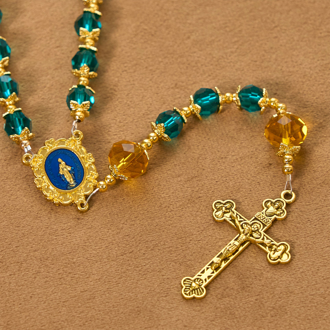 Christianartworkshop Jesus ist das Geschenk: Handgefertigter Rosenkranz aus pfauenblauen Kristallperlen mit Geschenkkarte - image 10