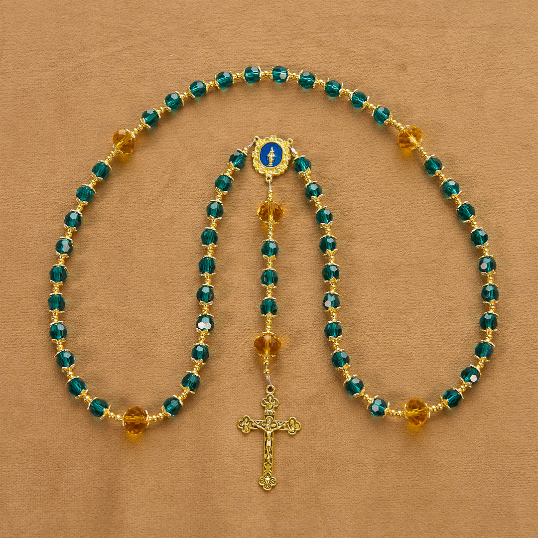 Christianartworkshop Jesus ist das Geschenk: Handgefertigter Rosenkranz aus pfauenblauen Kristallperlen mit Geschenkkarte - image 9