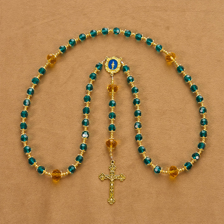 Christianartworkshop Jesus ist das Geschenk: Handgefertigter Rosenkranz aus pfauenblauen Kristallperlen mit Geschenkkarte - image 9