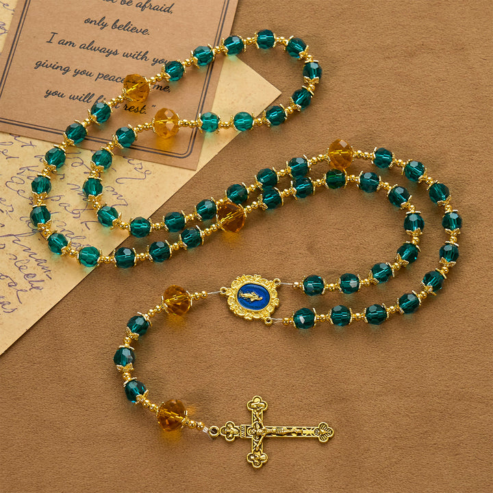 Christianartworkshop Jesus ist das Geschenk: Handgefertigter Rosenkranz aus pfauenblauen Kristallperlen mit Geschenkkarte - image 6