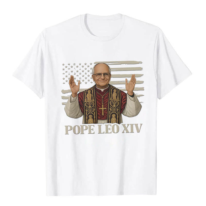 Christianartworkshop Papst Leo XIV. mit patriotischem Flair Unisex T-Shirt