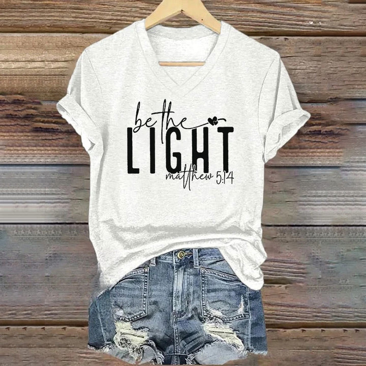 Christianartworkshop Damen-T-Shirt mit V-Ausschnitt und Aufdruck „Be The Light Faith“
