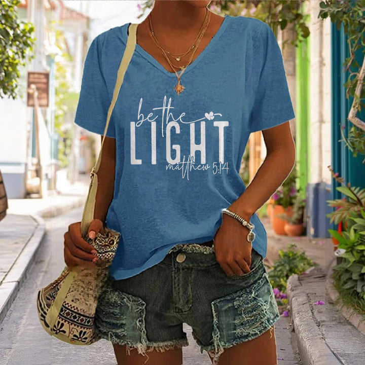 Christianartworkshop Damen-T-Shirt mit V-Ausschnitt und Aufdruck „Be The Light Faith“ - Blau - 4XL - image 0