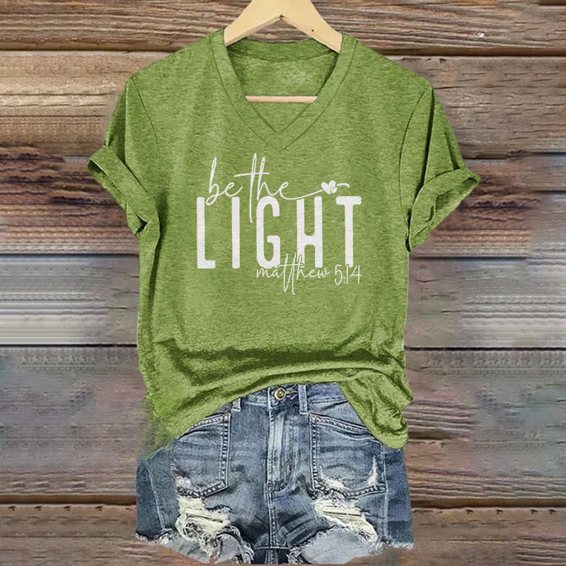 Christianartworkshop Damen-T-Shirt mit V-Ausschnitt und Aufdruck „Be The Light Faith“