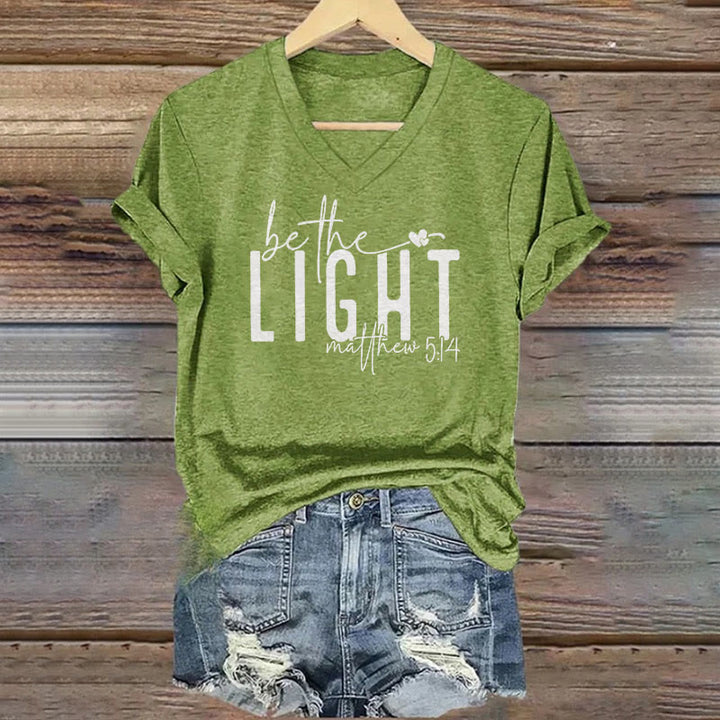 Christianartworkshop Damen-T-Shirt mit V-Ausschnitt und Aufdruck „Be The Light Faith“
