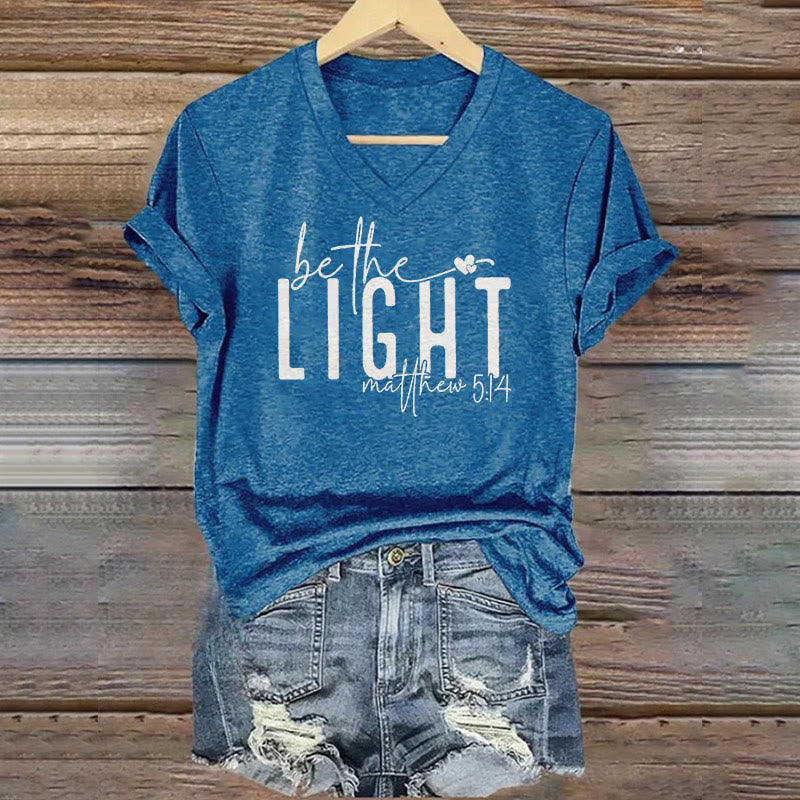 Christianartworkshop Damen-T-Shirt mit V-Ausschnitt und Aufdruck „Be The Light Faith“