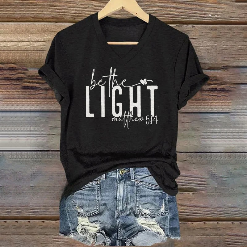 Christianartworkshop Damen-T-Shirt mit V-Ausschnitt und Aufdruck „Be The Light Faith“