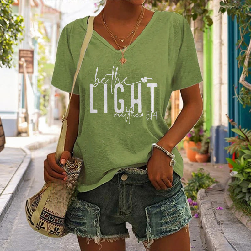 Christianartworkshop Damen-T-Shirt mit V-Ausschnitt und Aufdruck „Be The Light Faith“