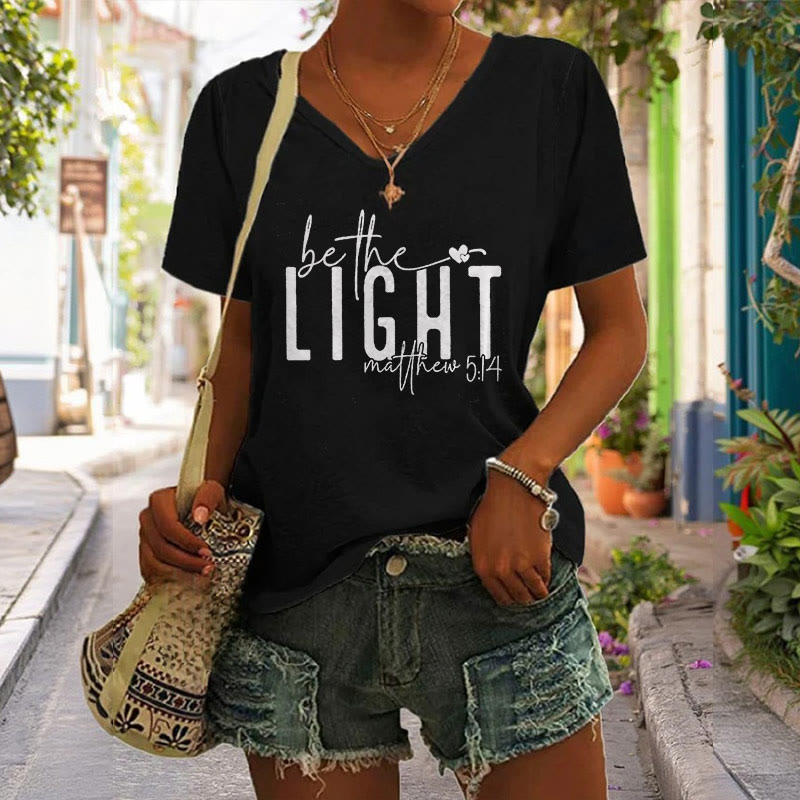 Christianartworkshop Damen-T-Shirt mit V-Ausschnitt und Aufdruck „Be The Light Faith“