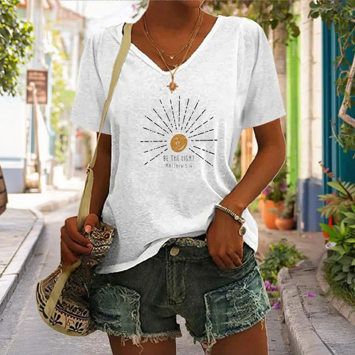 Christianartworkshop Damen-T-Shirt mit V-Ausschnitt, Motiv „Be The Light“ von Matthäus 5:14