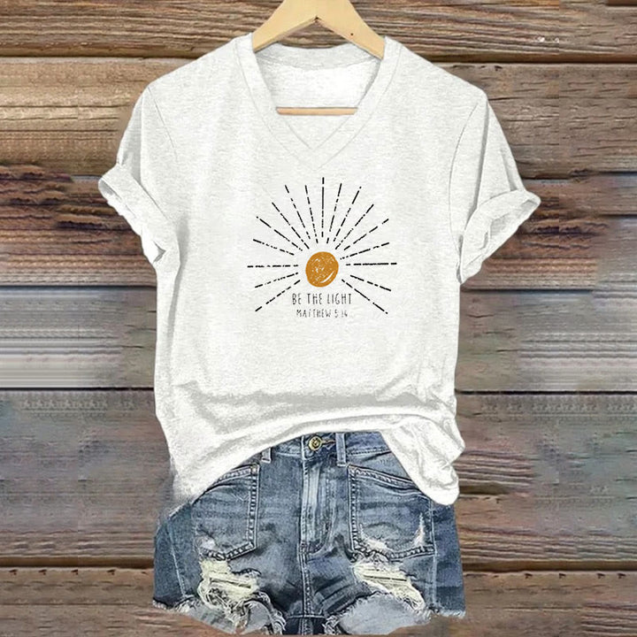 Christianartworkshop Damen-T-Shirt mit V-Ausschnitt, Motiv „Be The Light“ von Matthäus 5:14