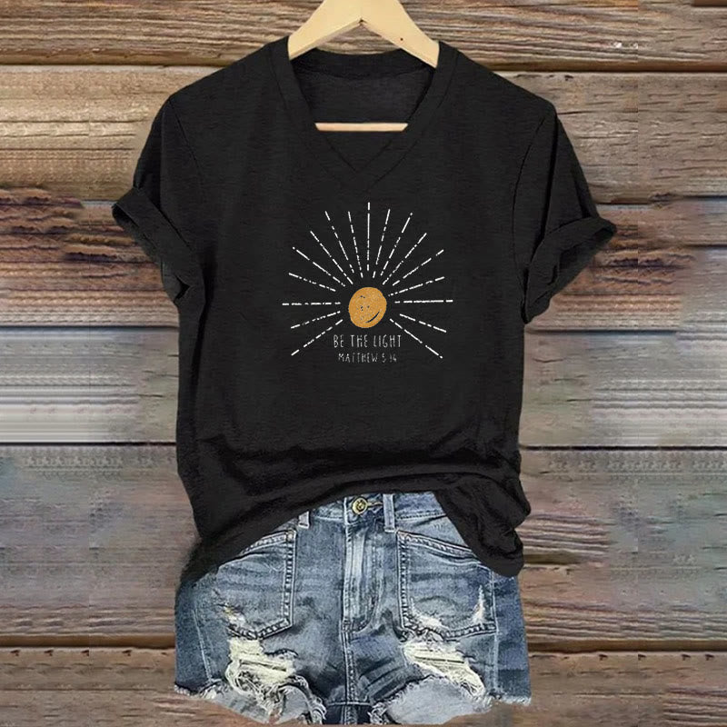 Christianartworkshop Damen-T-Shirt mit V-Ausschnitt, Motiv „Be The Light“ von Matthäus 5:14