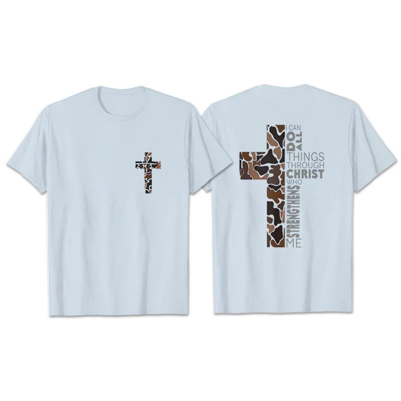 Christianartworkshop Camo-Kreuz-Design mit Philipper 4:13 Vers Christliches T-Shirt - Blau - 2XL - image 4