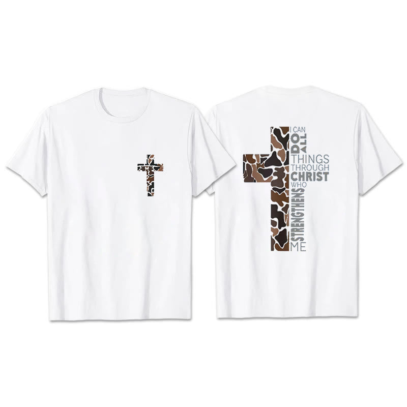 Christianartworkshop Camo-Kreuz-Design mit Philipper 4:13 Vers Christliches T-Shirt - Weiß - 2XL - image 0