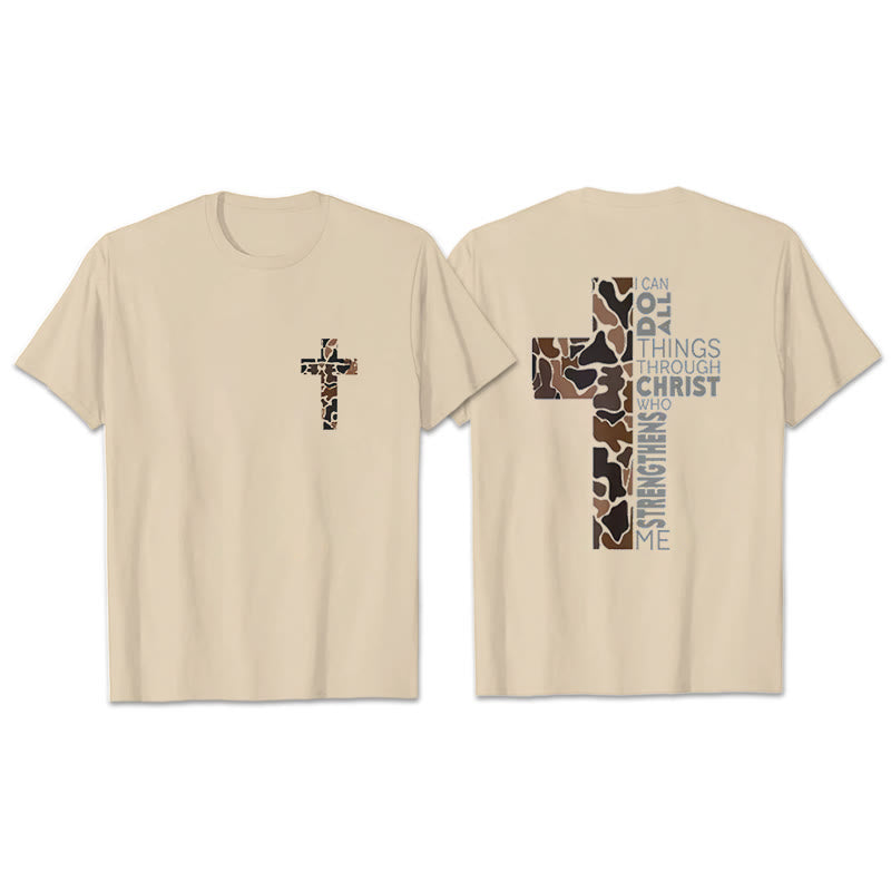 Christianartworkshop Camo-Kreuz-Design mit Philipper 4:13 Vers Christliches T-Shirt - Beige - 2XL - image 3